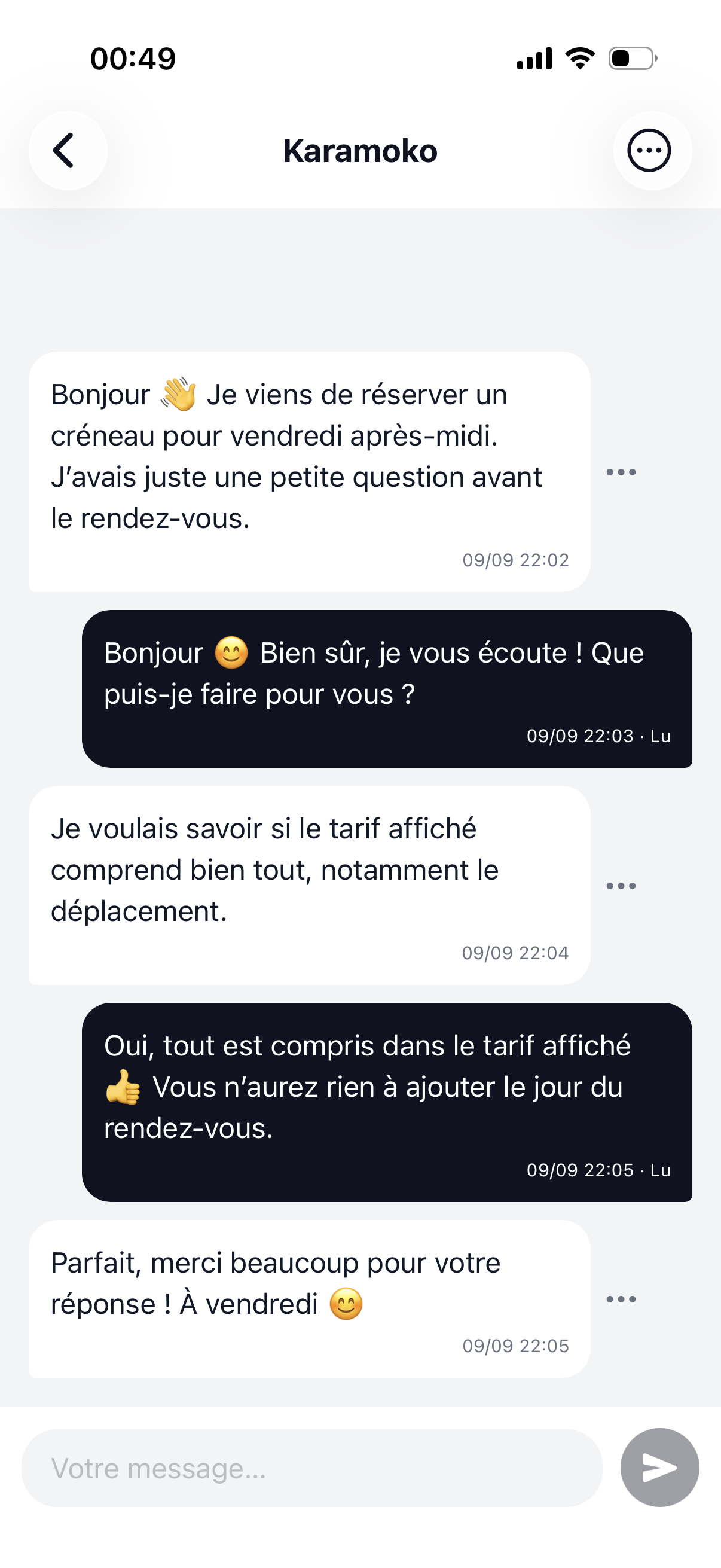 Messagerie professionnelle dans l’application Presty